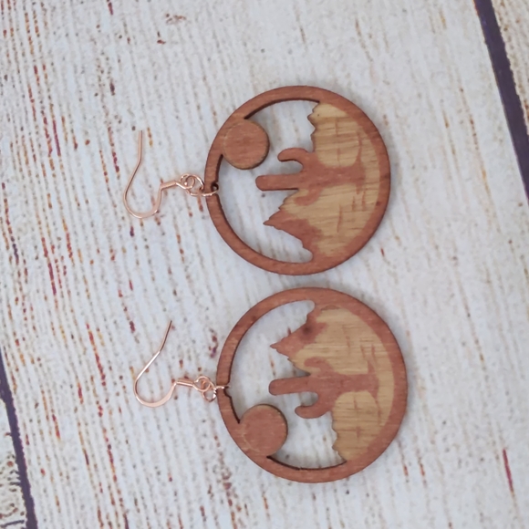 Wood Cactus Desert Earrings - Picture 2 of 2